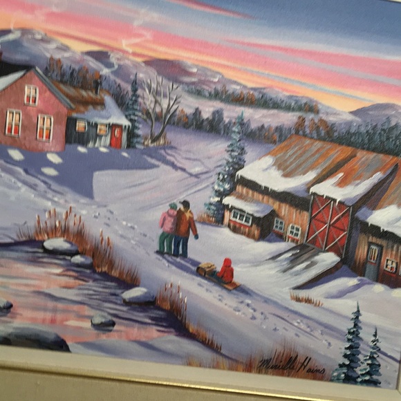 Murielle Hains  signed Oil on Canvas winter scene Painting - Picture 5 of 16